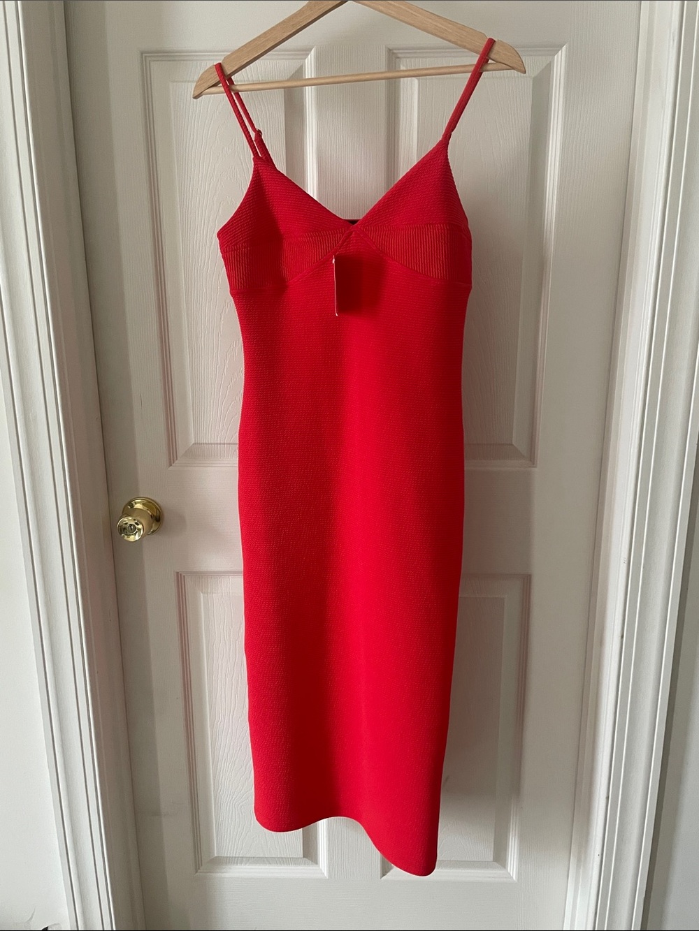 Red Slim Spaghetti-Strap Midi Dress